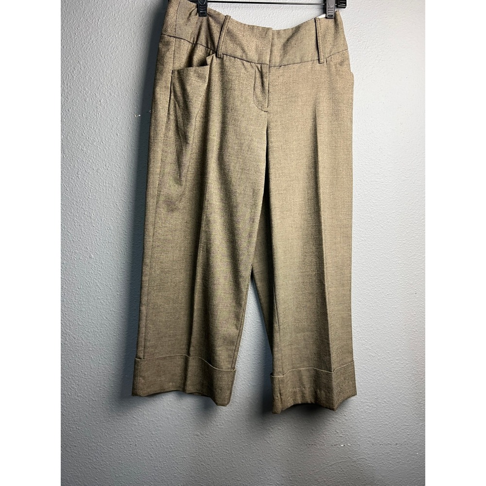 Worthington Stretch Brown Cropped Wide Leg Baggy Cuffed Dress Pants Size 4